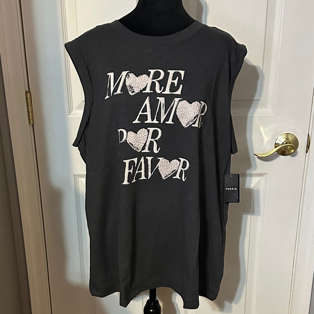 NWT 2X Torrid More Amor Por Favor Roll Sleeve Muscle Tank Top 18/20
